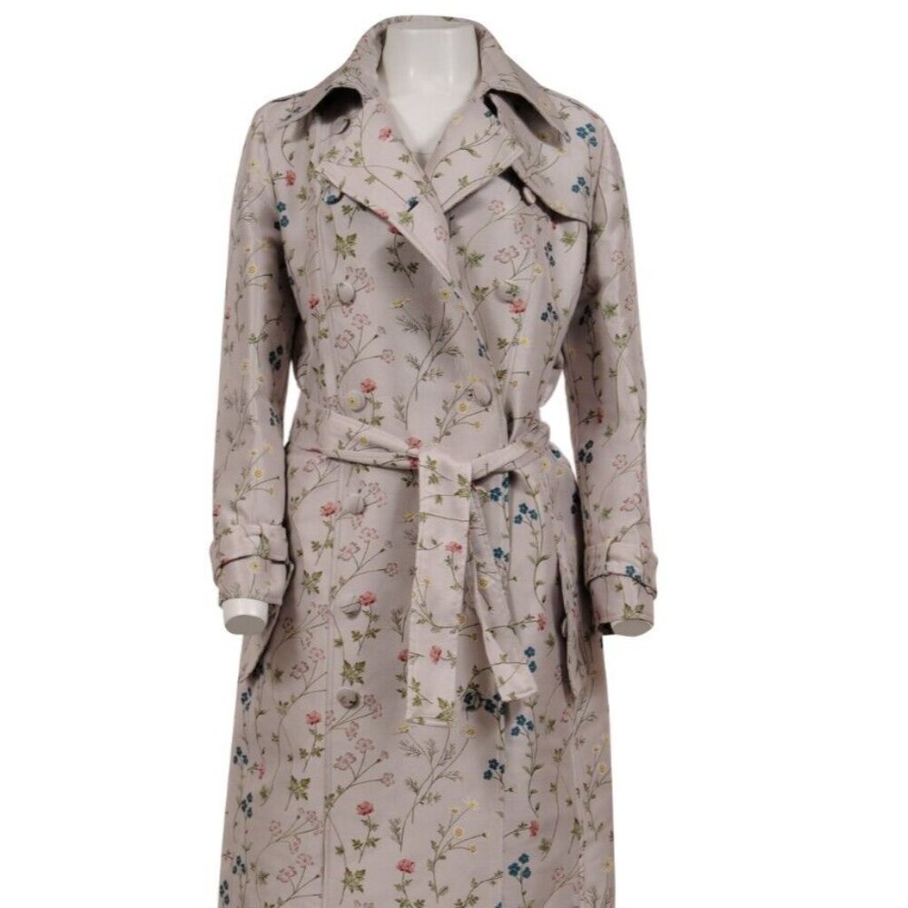 Giuseppe Di Morabito Double Breasted Floral Trench Coat IT 50 Tan Long Jakcet